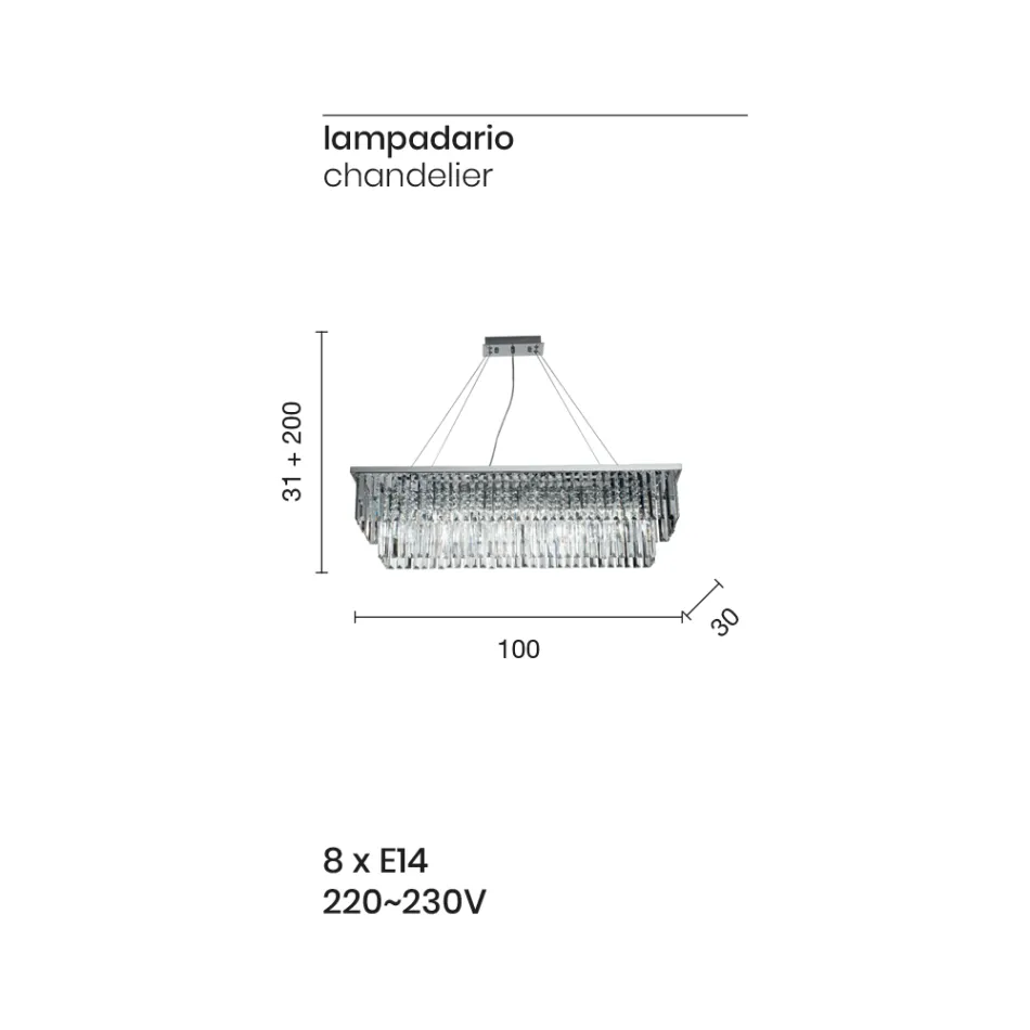 Klassischer Kronleuchter aus Metall und geschliffenem Luxuskristall - Mirielle Viadurini