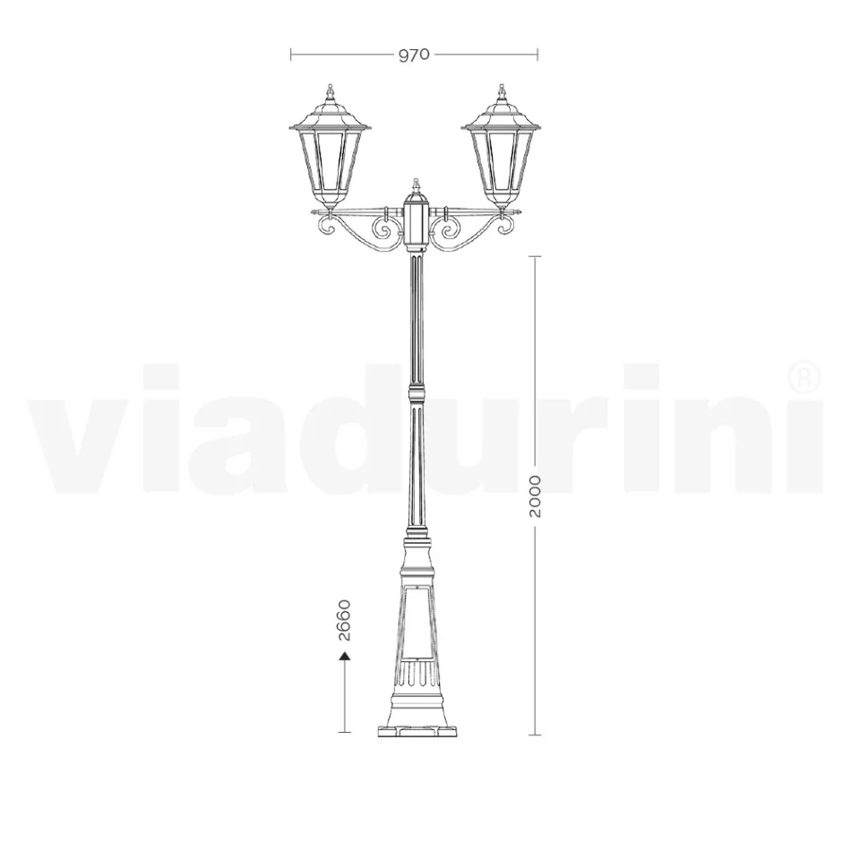 Laternenpfahl 2 Lichter aus Aluminium und Glas Made in Italy Vintage - Janira Viadurini