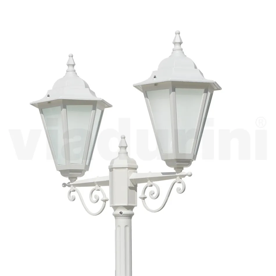 Vintage-Lampe mit 2 Lichtern aus weißem Aluminium, hergestellt in Italien – Terella Viadurini