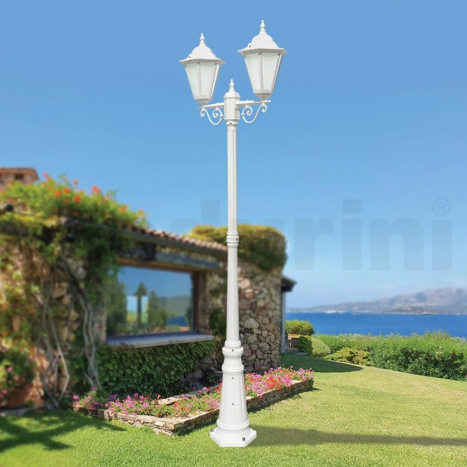 Vintage-Lampe mit 2 Lichtern aus weißem Aluminium, hergestellt in Italien – Terella Viadurini