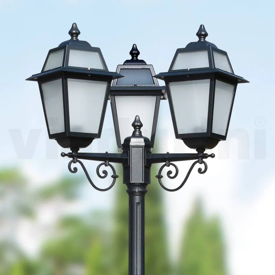 Gartenlaternenpfahl 219 cm hoch aus anthrazitfarbenem Aluminium und sandgestrahltem Glas - Elric Viadurini