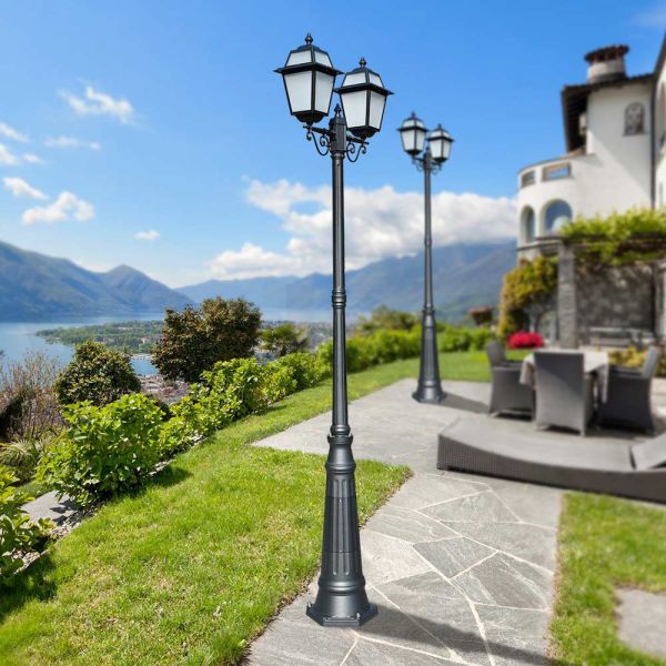 Gartenlaternenpfahl 249 cm hoch aus anthrazitfarbenem aluminium und sandgestrahltem glas - elric