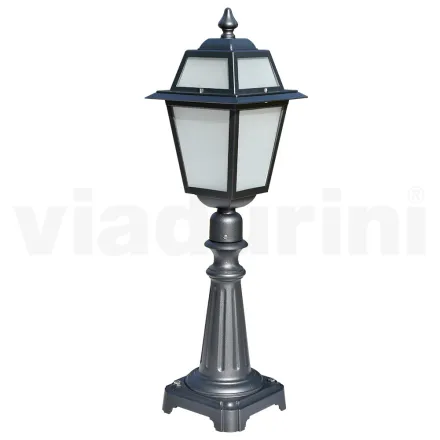 Gartenlaternenpfahl 76,5 cm hoch aus anthrazitfarbenem Aluminium und sandgestrahltem Glas - Elric Viadurini