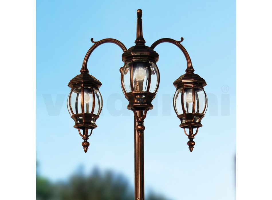 Außenlampe 3 Lichter im Vintage-Stil aus Aluminium, hergestellt in Italien – Leona Viadurini