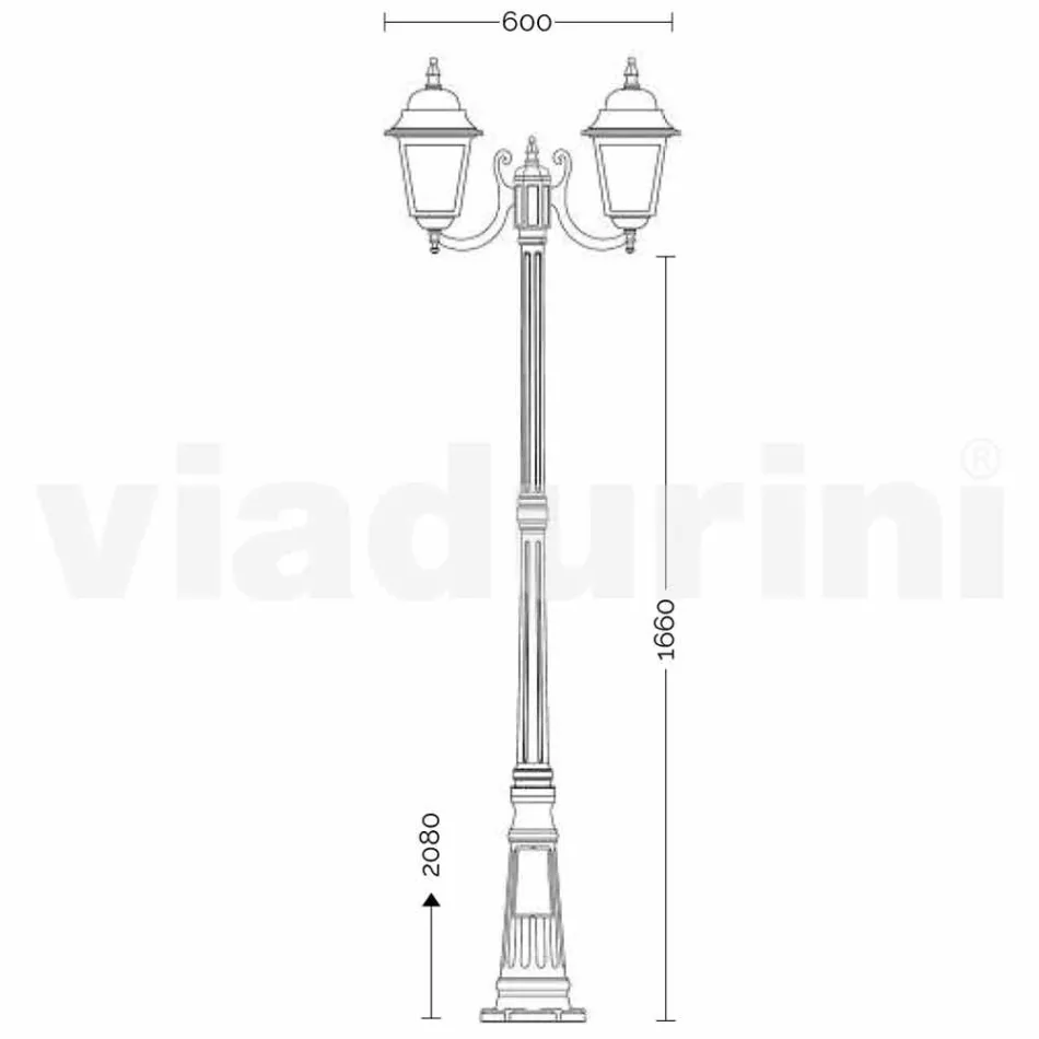 Straßenlampe aus Aluminium mit zwei Leuchten, hergestellt in Italien, Aquilina Viadurini