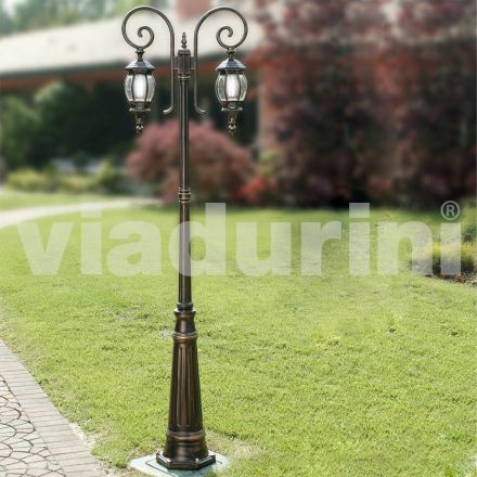 Gartenlaternenpfahl mit 2 Leuchten aus Aluminiumdruckguss, hergestellt in Italien, Anika Viadurini