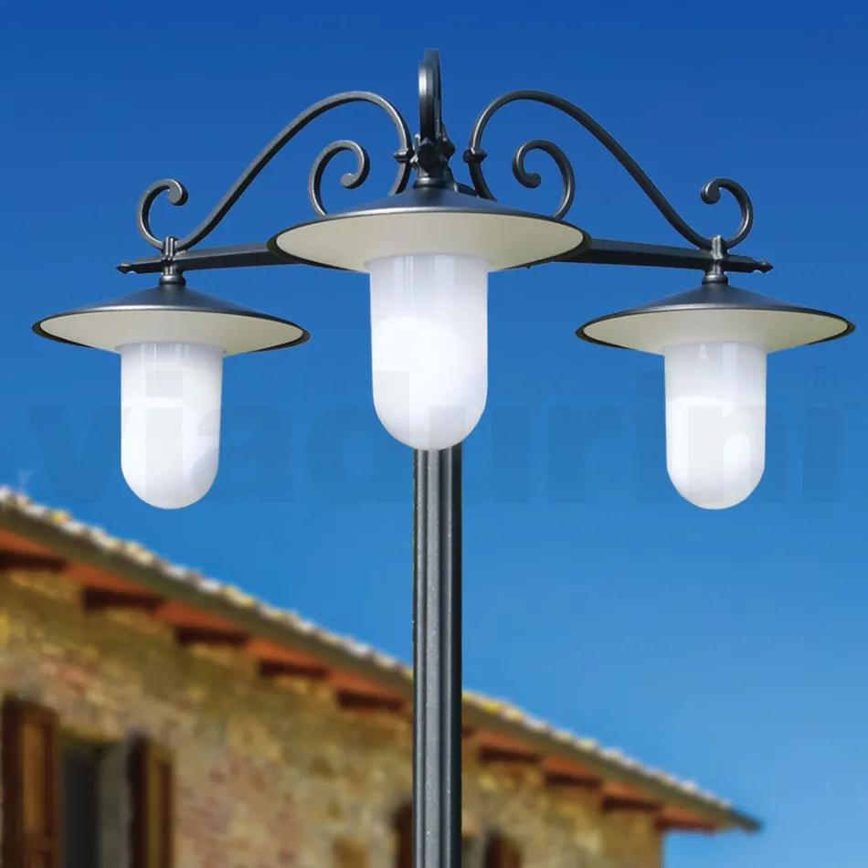 Straßenlampe im Vintage-Stil mit 3 Lichtern aus grauem Aluminium, hergestellt in Italien – Belen Viadurini
