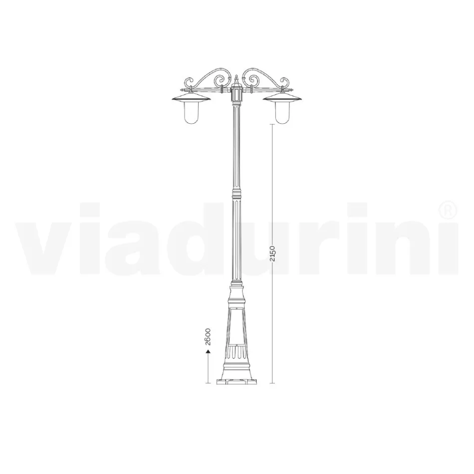 Straßenlampe im Vintage-Stil mit 3 Lichtern aus grauem Aluminium, hergestellt in Italien – Belen Viadurini