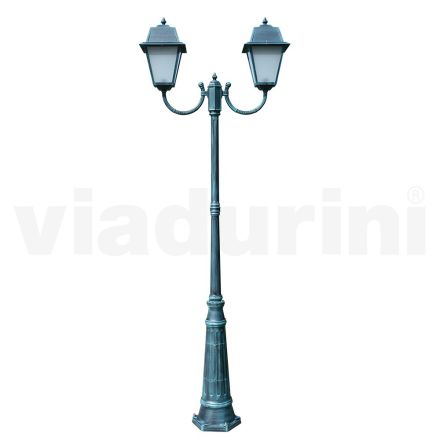 Vintage-Laternenpfahl mit 2 Lichtern aus Aluminium und Glas, hergestellt in Italien – Doroty Viadurini