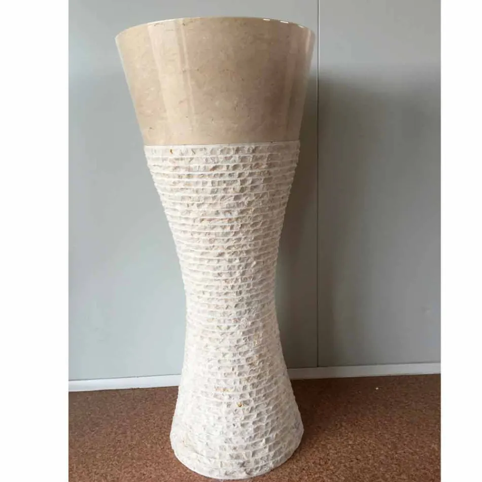 Weißes Säulenwaschbecken aus Naturstein Iris, Einzelstück Viadurini