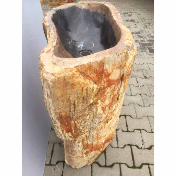 Designer-waschtisch mit sockel aus versteinertem ley-holz, handgefertigt