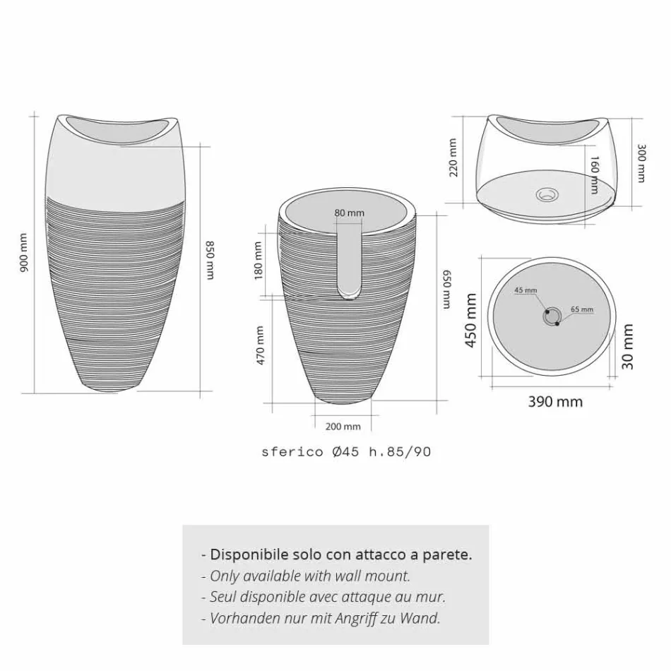 Waschbecken Spalte Spherical Stein Natur Smoke Gili Viadurini