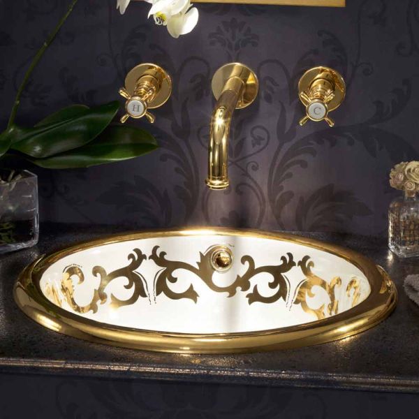 Einbauwaschbecken deko aus fire clay und 24k gold handgemacht, otis