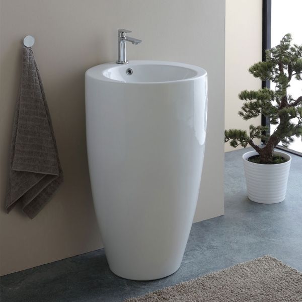 Freistehendes rundes keramikwaschbecken im modernen design - papavero