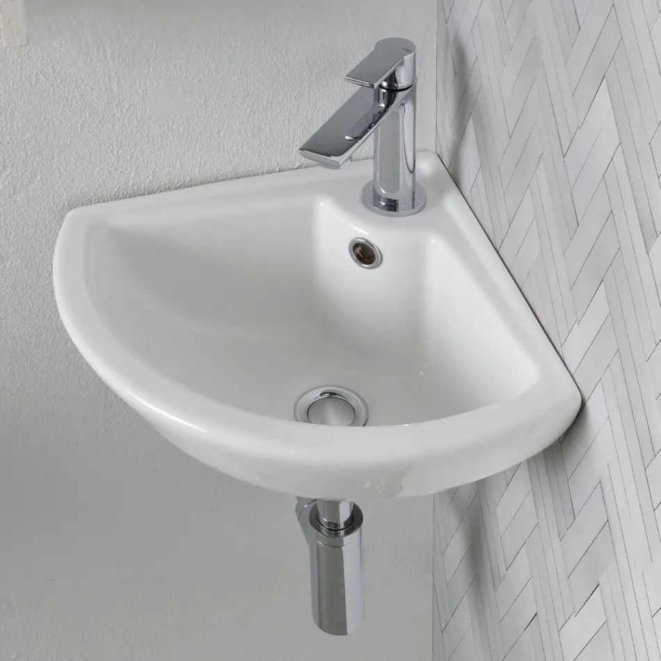Eckwaschbecken aus weißer Keramik mit modernem und elegantem Design - Silica Viadurini