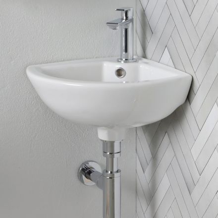 Eckwaschbecken aus weißer Keramik mit modernem und elegantem Design - Silica Viadurini