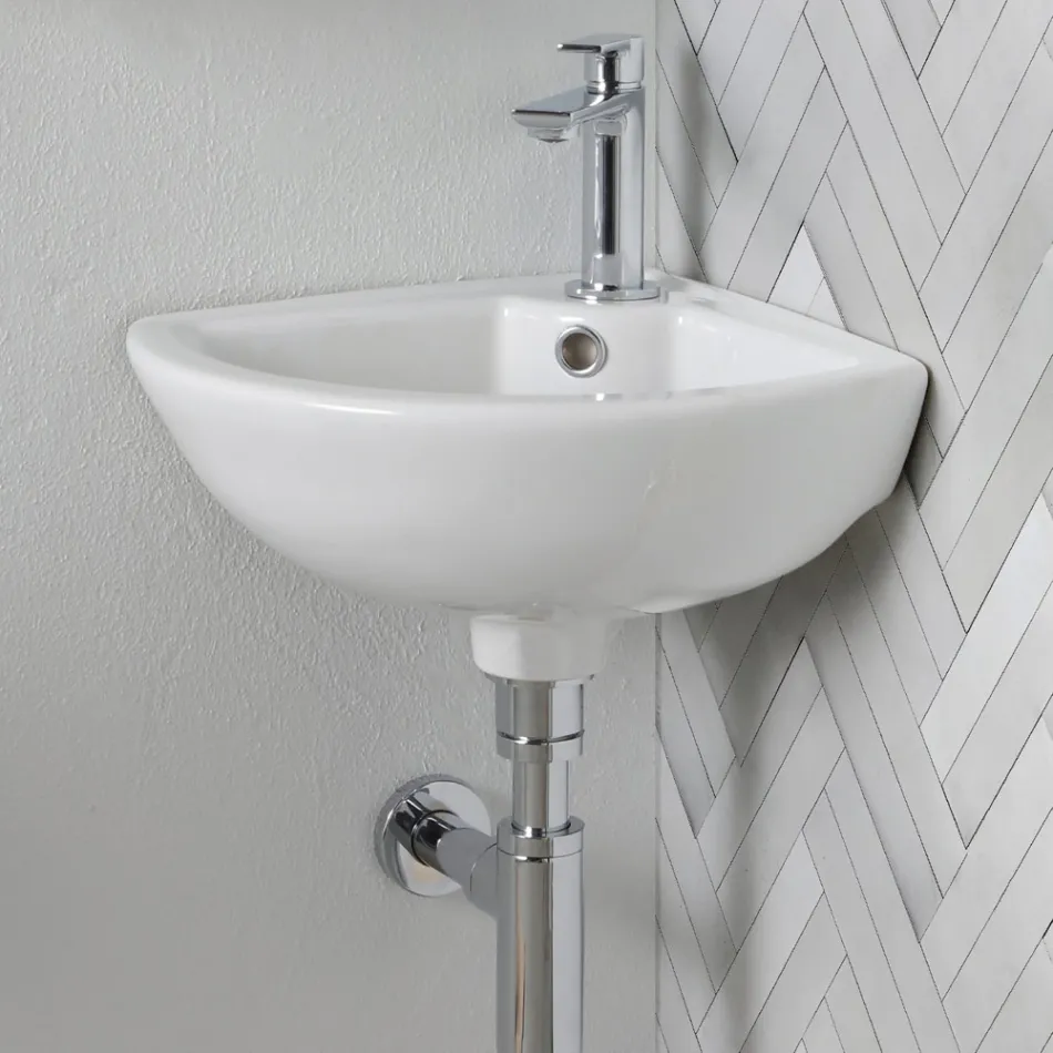 Eckwaschbecken aus weißer Keramik mit modernem und elegantem Design - Silica Viadurini