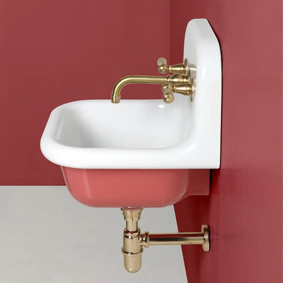 Hängendes Badezimmer-Waschbecken aus weißer und farbiger Keramik 42 cm - Meridiano Viadurini