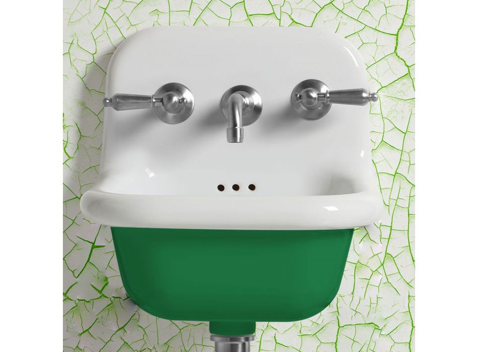 Hängendes Badezimmer-Waschbecken aus weißer und farbiger Keramik 42 cm - Meridiano Viadurini