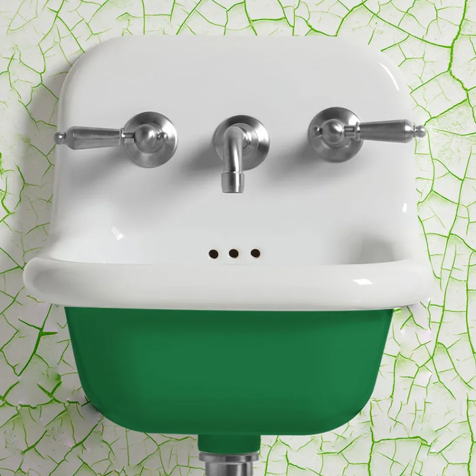 Hängendes Badezimmer-Waschbecken aus weißer und farbiger Keramik 42 cm - Meridiano Viadurini