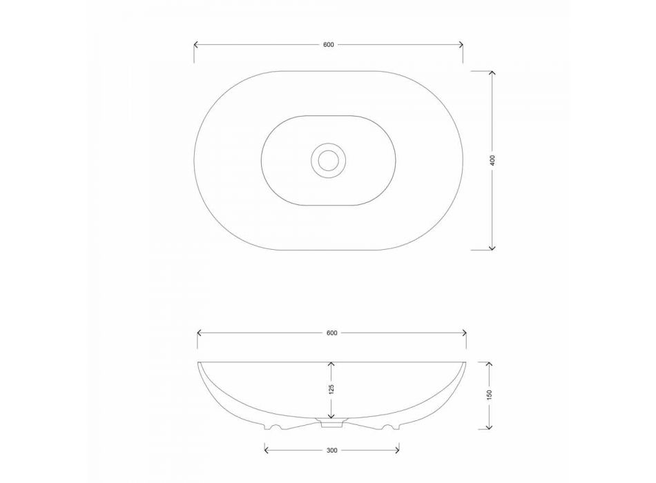 Aufsatzwaschbecken im ovalen Design aus Keramik Made in Italy - Chain Viadurini