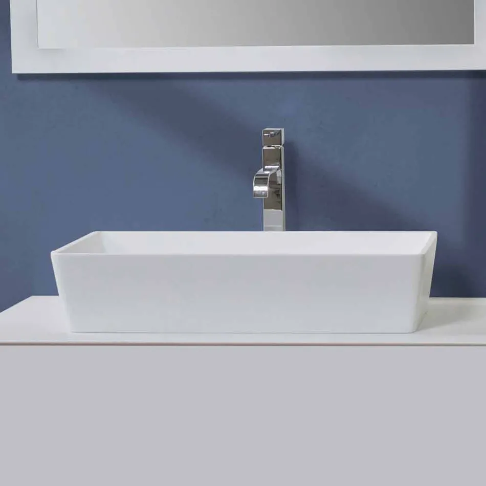 Rechteckiges Aufsatzwaschbecken in Solid Surface White Finish - Sider Viadurini