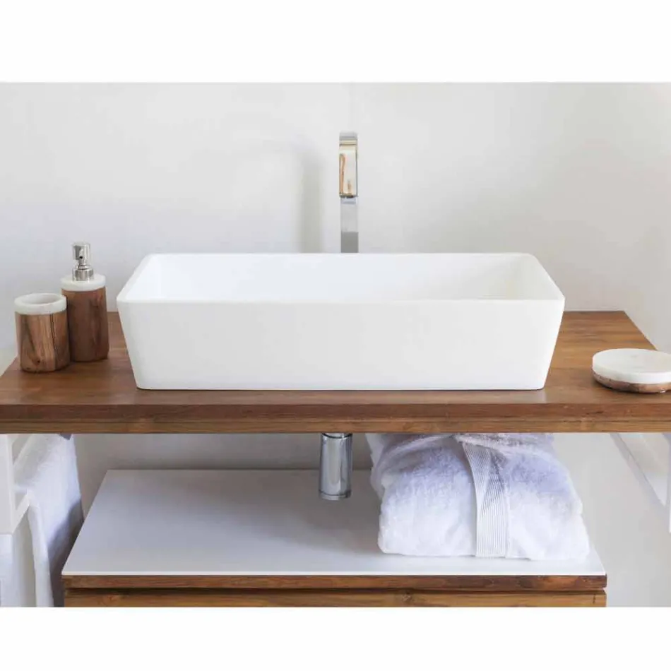 Rechteckiges Aufsatzwaschbecken in Solid Surface White Finish - Sider Viadurini