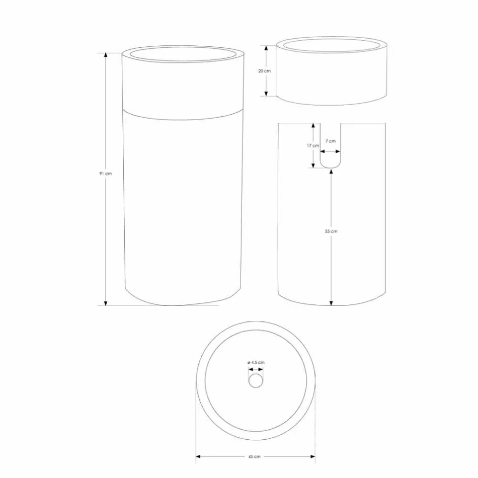 Freistehendes Badezimmer-Waschbecken in Marmor-Elfenbein-Finish Zylindrische Form - Cremino Viadurini