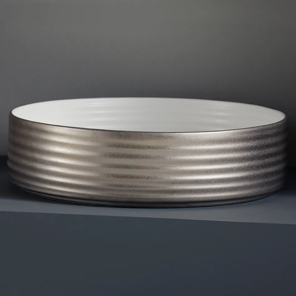 Waschbecken aus handgedrehtem Feinsteinzeug, hergestellt in Italien – Darts Viadurini