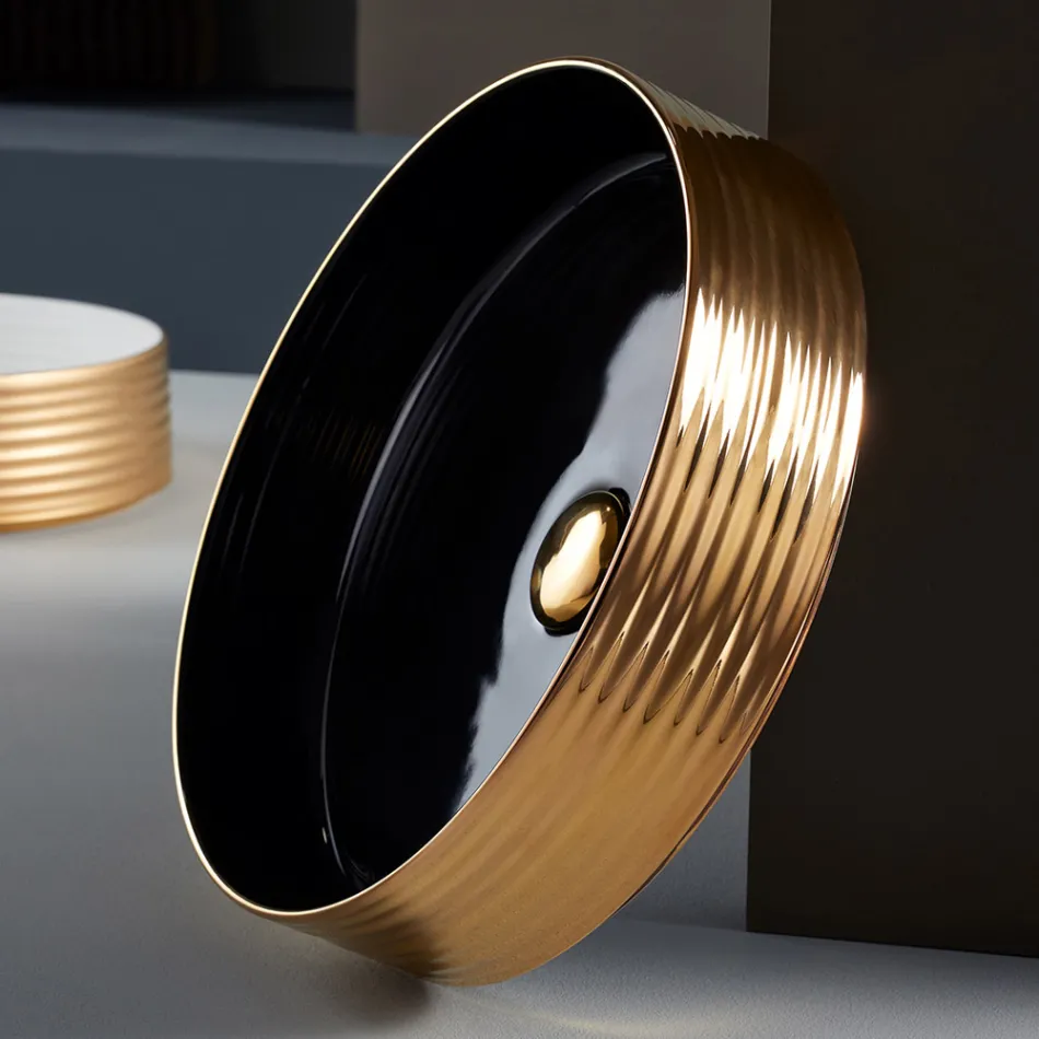 Waschbecken aus handgedrehtem Feinsteinzeug, hergestellt in Italien – Darts Viadurini