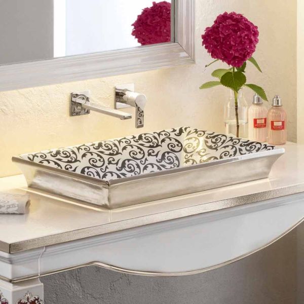 Dekoriertes halbeinbauwaschbecken aus fire clay made in italy, guido