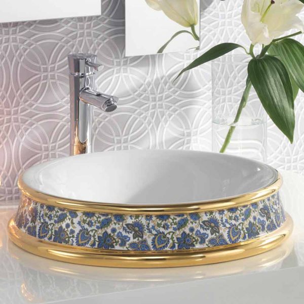 Halbeinbauwaschbecken aus fire clay und 24k gold handgemacht in italien, manilo