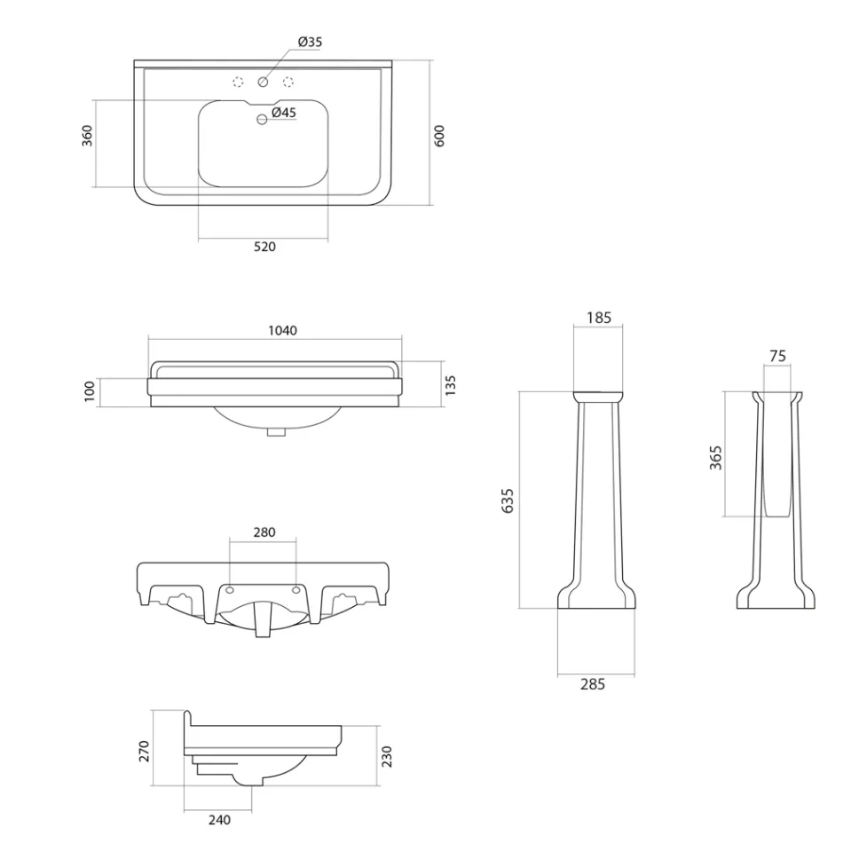 Säulenwaschbecken aus weißer Keramik Made in Italy - Wollie Viadurini