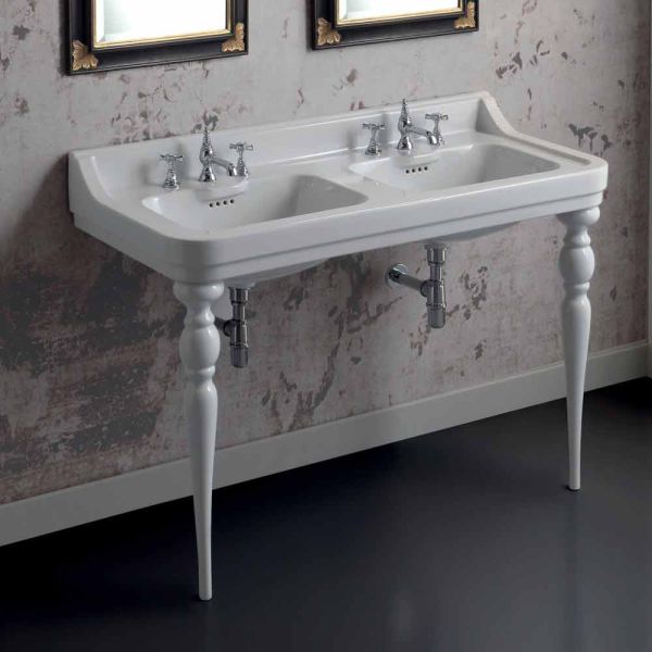 Klassische waschbeckenkonsole mit doppelwaschbecken aus keramik made in italy, swami