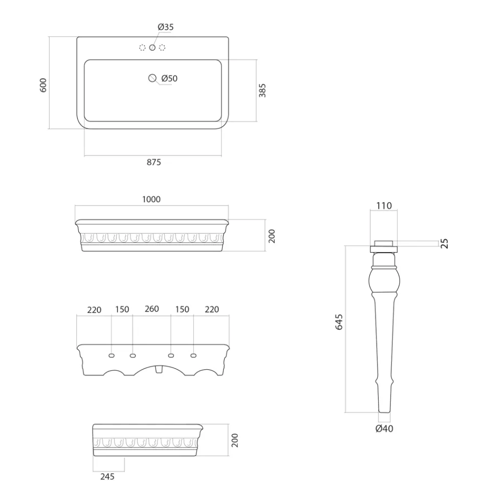 Waschtischkonsole aus weißer Keramik Made in Italy Classic Design - Areta Viadurini