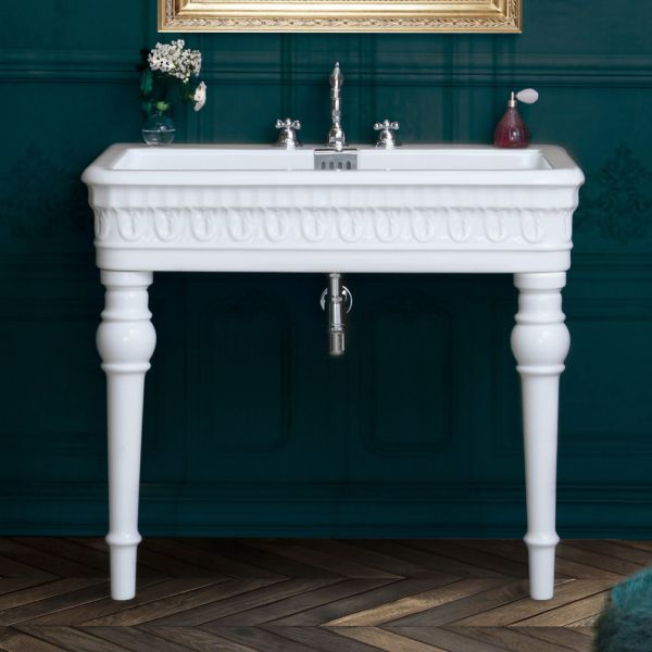 Klassisches konsolenwaschbecken aus handgefertigter keramik l 100 cm - areta