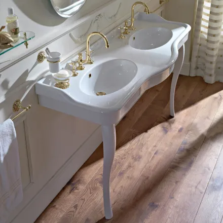 Vintage-Konsolenwaschbecken mit Doppelbecken und Keramikfüßen, hergestellt in Italien – Paulina Viadurini