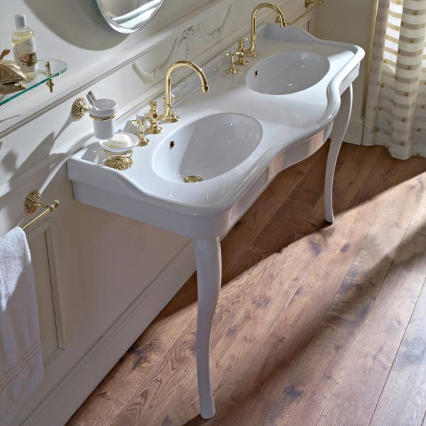 Doppelschüssel consolle waschbecken mit keramikfüßen, made in italy - paulina