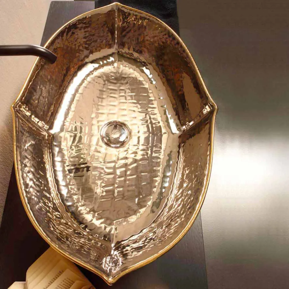 Arbeitsplatte aus Keramik und Gold Aufsatzwaschtisch in Italien Oscar-Design gemacht Viadurini