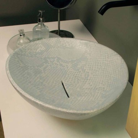 Weißes Waschbecken aus Keramik in Schlangenhautoptik, Italien Tiere Viadurini