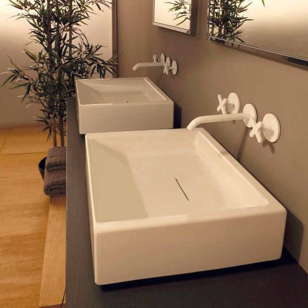 Rechteckiges aufsatzwaschbecken aus keramik desing made in italy dalia