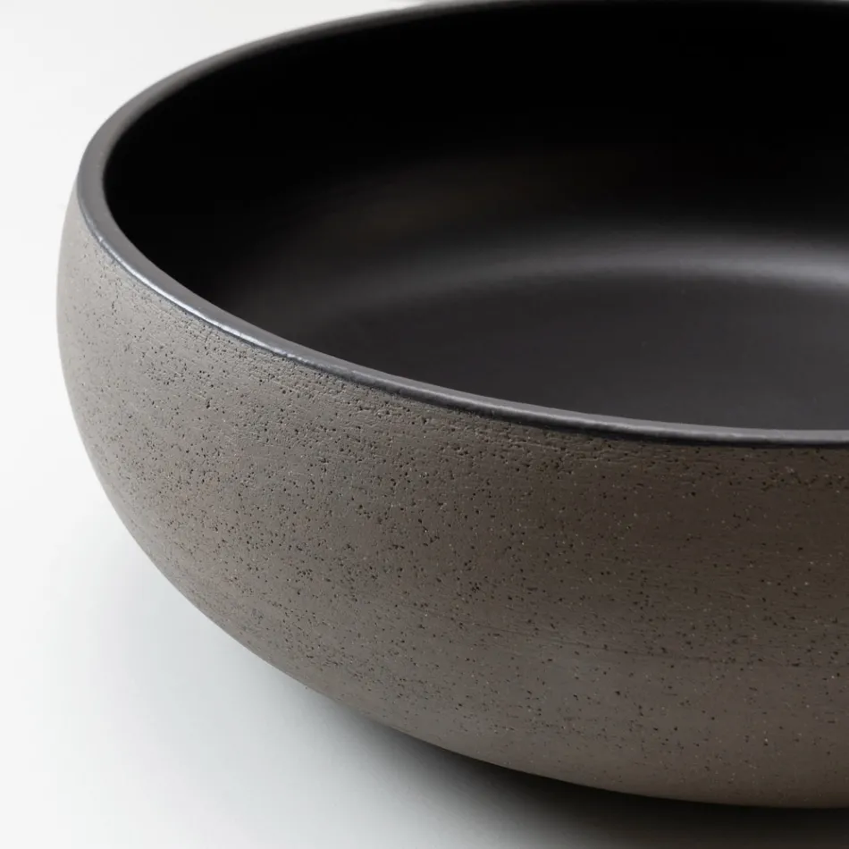 Handgedrechseltes Aufsatzwaschbecken aus hellem oder dunklem Raku-Ton – Prisma Viadurini