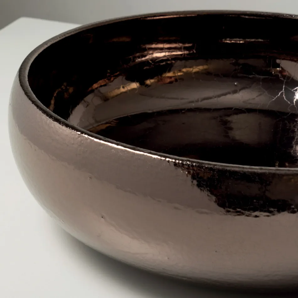 Handgedrehtes Raku-Ton-Waschbecken für die Arbeitsplatte aus Metall - Prisma Viadurini