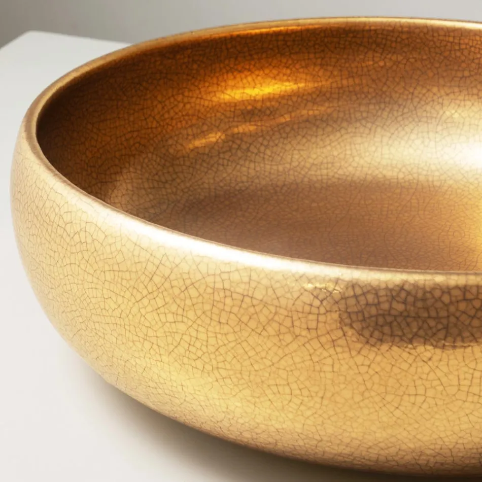 Handgedrehtes Raku-Ton-Waschbecken für die Arbeitsplatte aus Metall - Prisma Viadurini