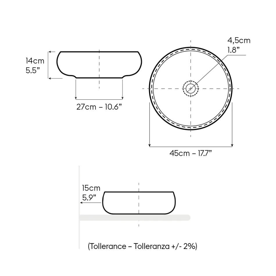 Aufsatzspüle aus dunklem oder ockerfarbenem feuerfestem Ton - Prisma Viadurini