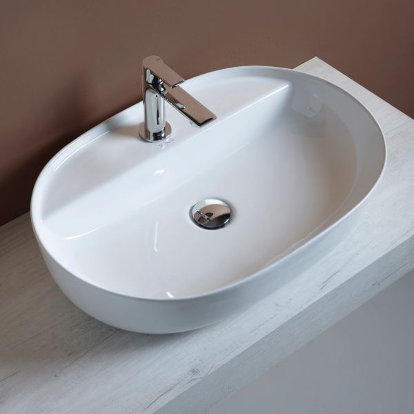 Aufsatzwaschbecken mit einem hahnloch aus glänzender keramik in modernem design - papavero