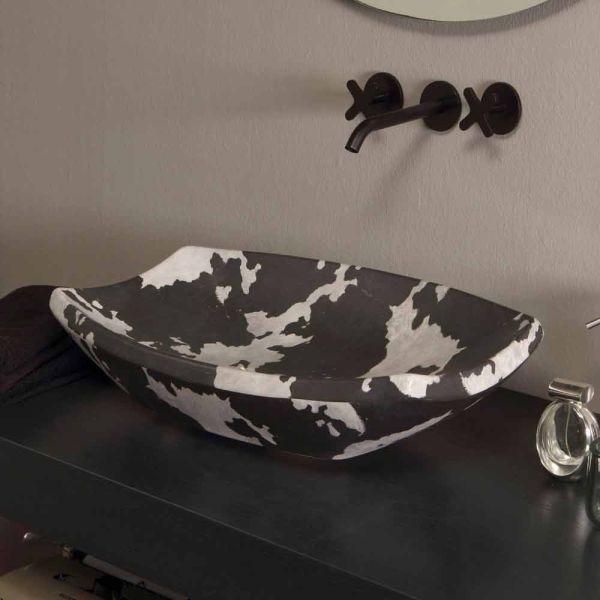 Aufsatzwaschbecken aus gesprenkelter keramik, design made italy laura