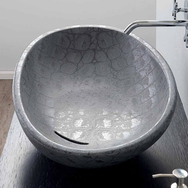 Aufsatzwaschbecken aus keramik mit grauem kokosnussaufdruck glossy