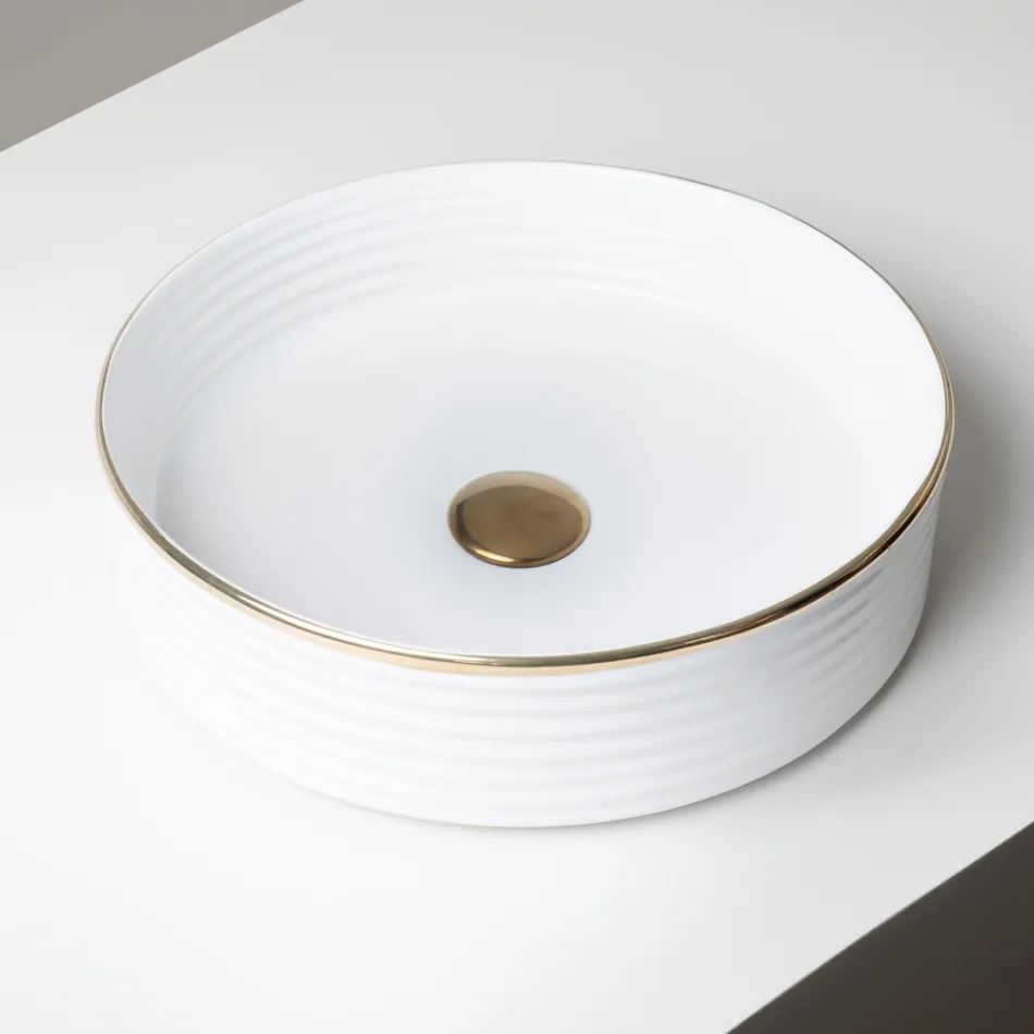 Aufsatzspüle aus Feinsteinzeug mit emaillierter Kante - Vibration Viadurini