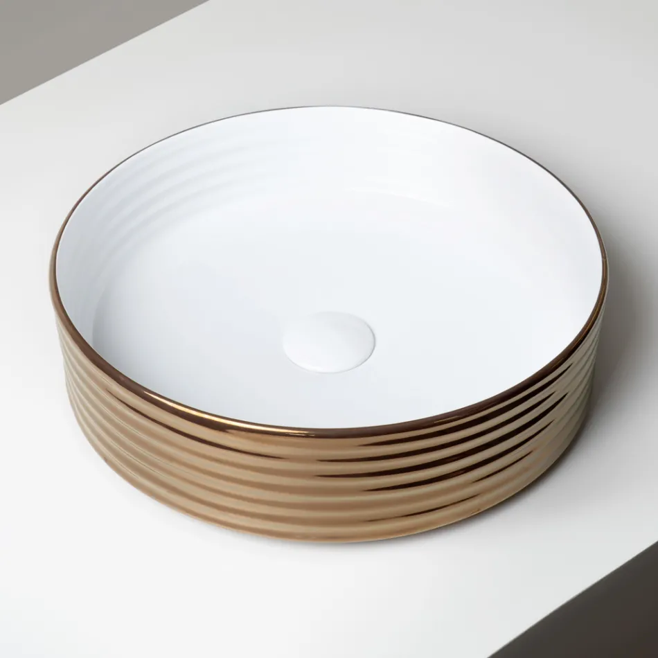 Aufsatzwaschbecken aus gewelltem Feinsteinzeug, hergestellt in Italien - Vibrazione Viadurini